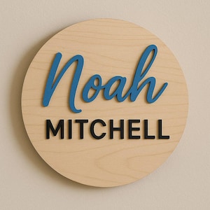 Benutzerdefinierte rundes Namensschild für Jungen-Kinderzimmer 3D hölzernes Baby-Namensschild, kundenspezifisches über Krippe-Wand-Dekor, Baby-Dusche-Geschenk, runder Namensschild Taufe