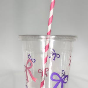 Coquette Bow Party Cups: 16oz Pink Sparkle Cups with Lid & Straw