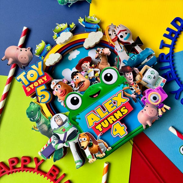 Toy Story 5 Cake Topper, Toy Story Birthday Party Decor, Two Infinity and Beyond Birthday Party Deco, Woody Buzz, Cupcake Topper