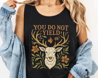 You Do Not Yield Tank Top, Deer Antler Crop Top, Rustic Nature Racerback, Boho Western V Neck, Feminist Quote Tank Top