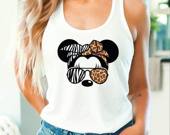 Minnie Tank Top, Animal Print Tank Top, Disney Minnie Safari Crop Top, Zebra Minnie Giraffe V Neck, Disney Tank Top, Walt Disney Trip