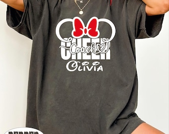 Custom Cheer Coach Disney Shirt, Personalized Cheer Coach Name T Shirt, Disney Cheer Coach Tee, Cheer Coach Shirt, Cheerleader Coach T Shirt