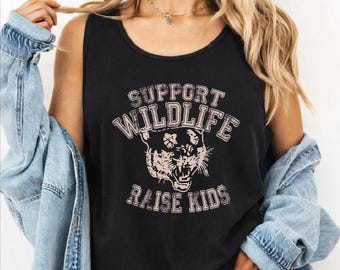 Support Wildlife Raise Kid Tank Top, Vintage Style Panther Crop Top, Nature Lover Racerback, Mom Life Tank, Summer Tank, Animal Gift