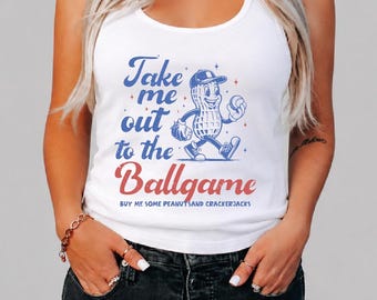 Take Me Out To The Ballgame Tank Top, Vintage Baseball Crop Top, Retro Ballpark Racerback, Baseball V Neck