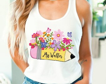 Custom Teacher Pencil Racerback, Custom Teacher Name Tank top