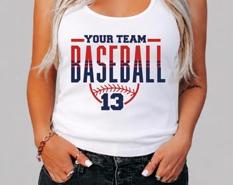 Custom Baseball Tank Top, Personalized Team Name Crop Top, Baseball Mom V Neck, Base Player Number Racerback