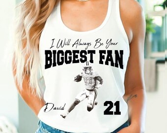 Custom Football Mom Racerback, Biggest Fan Football Tank Top