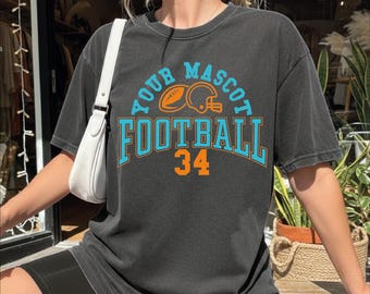 Custom Your Mascot Football Shirt, Personalized Team Name Football T-Shirt, Comfort Colors School Mascot Shirt, Team Spirit Women Tee