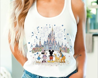 Camiseta sin mangas de Disney Castle Friends, top corto de Mickey y Minnie, camiseta deportiva de Disney Vacation, camiseta con cuello en V de Magic Kingdom