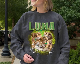 Custom Cat Photo Sweatshirt, Cat Lover Sweater, Personalized Photo Hoodie, Custom Bootleg Cat Mom Sweatshirt, New Cat Mom Sweater