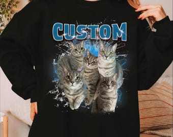 Custom Cat Photo Sweatshirt, Cat Lover Sweater, Personalized Photo Hoodie, Custom Bootleg Cat Mom Sweatshirt, New Cat Mom Sweater