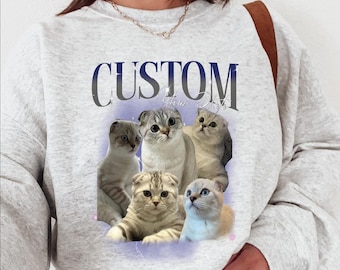 Custom Cat Photo Sweatshirt, Cat Lover Sweater, Personalized Photo Hoodie, Custom Bootleg Cat Mom Sweatshirt, New Cat Mom Sweater