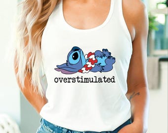Overstimulated Tank Top, Funny Mood Crop Top, Mental Health Racerback, Introvert Humor V Neck, Cute Alien Tank, Summer Funny Tank Top