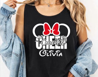 Custom Cheer Coach Disney Tank Top,  Personalized Cheer Coach Name Crop Top, Disney Cheer Coach Racerback, Coach V Neck, Cheer Coach Tank