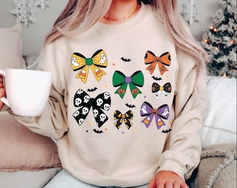 Halloween Coquette Bow Sweatshirt, Spooky Bow Graphic Hoodie