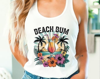 Beach Bum Tank Top, Summer Vacation Crop Top, Tropical Beach Tank Top, Beach Lover Tank, Summer Vacation VNeck, Summer Vibes Tank Top