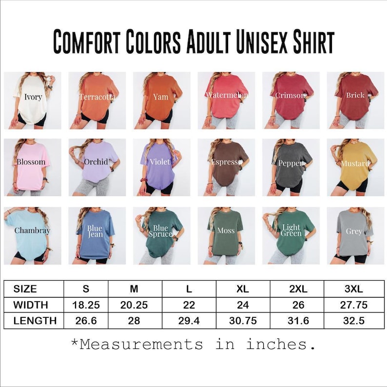 a women's t - shirt with different colors and sizes