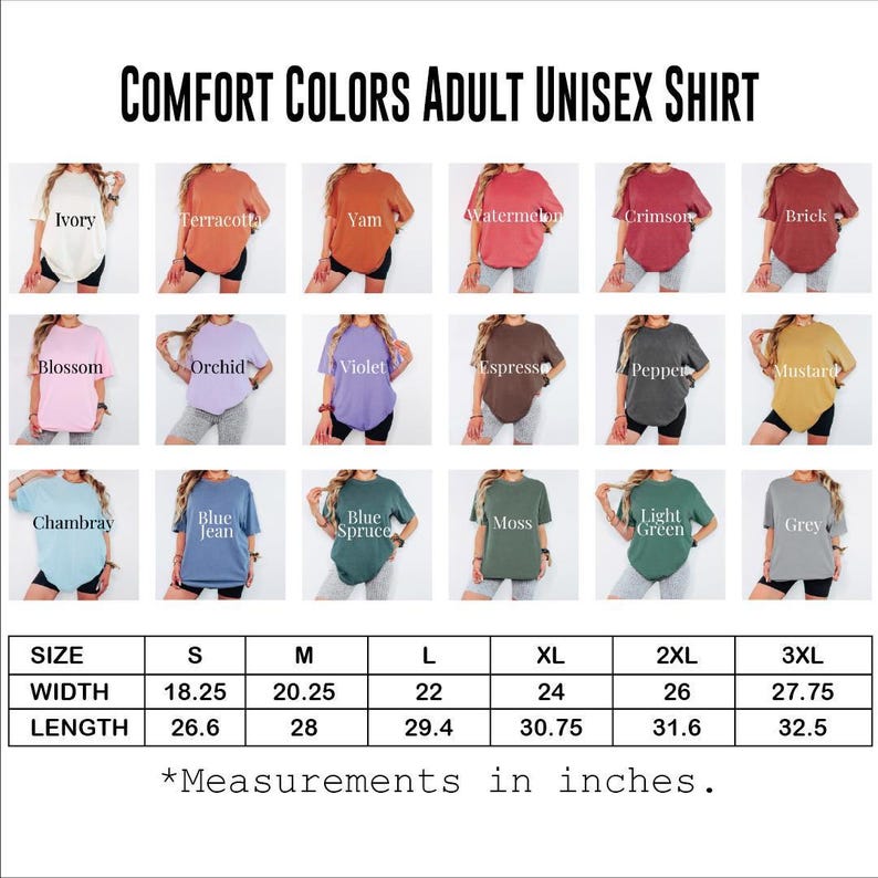 a women's t - shirt with different colors and sizes