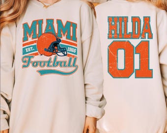 Custom Sports Miami Sweatshirt, Miami Football Vintage Style Sweater, Custom Name and Number Hoodie, Miami Football Game Day Sweatshirt, BP