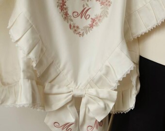 Personalized Ivory Satin Baby Blanket: Embroidered Christening Shawl