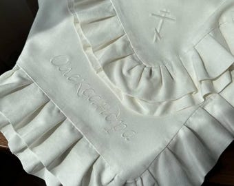 Personalized Linen Christening Blanket: Elegant Baptism Shawl