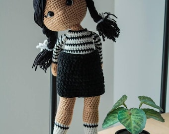 Wednesday Addams Crochet Doll: Handmade Gothic Plushie