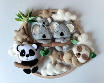 Jungle Nursery Mobile: Koala, Panda, Sloth - Gender Neutral Decor