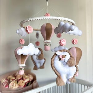 Pony Baby Mobile: Felt Hot Air Balloons and Flower Clouds