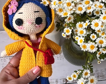 Coraline Inspired Crochet Doll: Amigurumi Plush Toy with Removable Coat