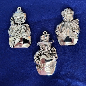 Gorham Solid Silver Plated Ornaments, Snowmen, 1980’s