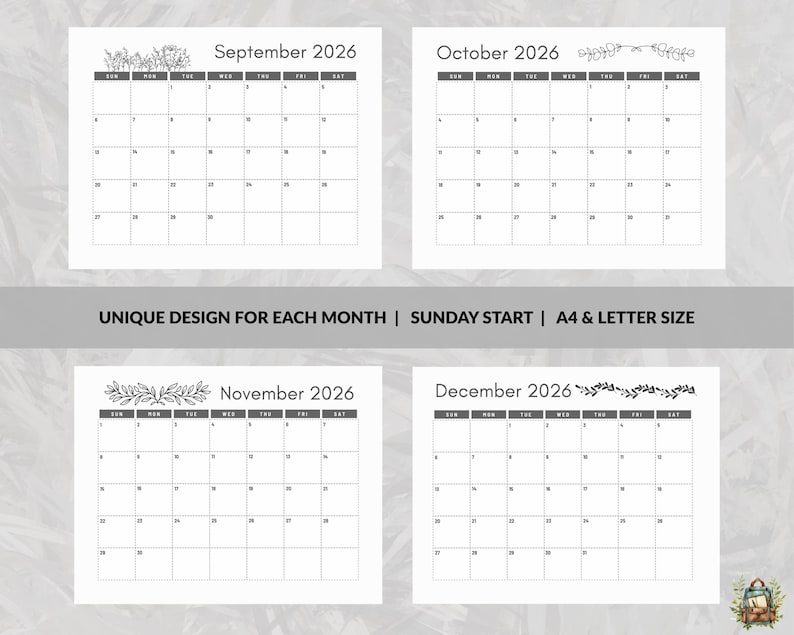 2026 Line Art Floral Monthly Calendar Printable | Minimalist Black and ...