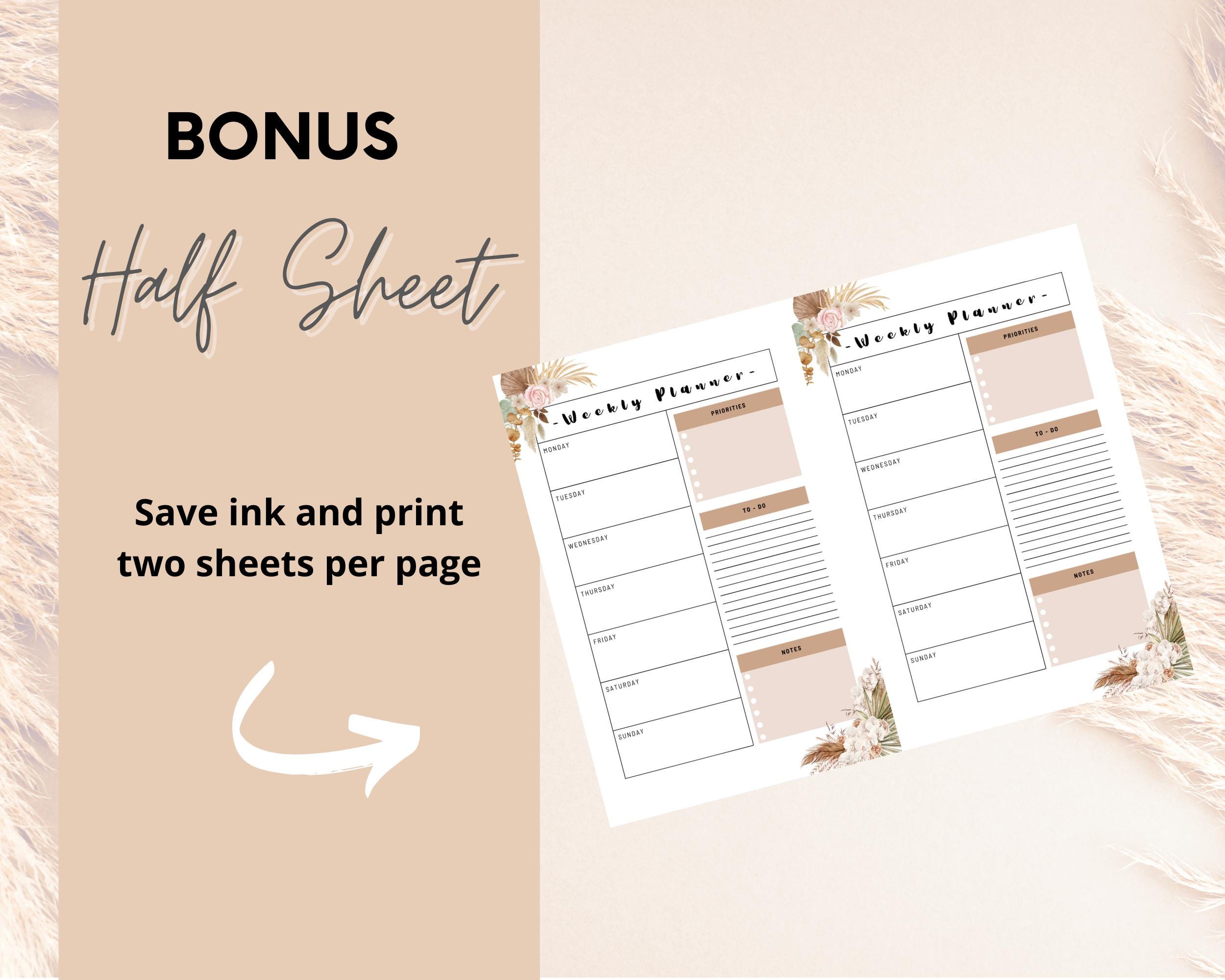 Boho Floral Weekly Planner Printable PDF | Letter A4 | Digital Download ...