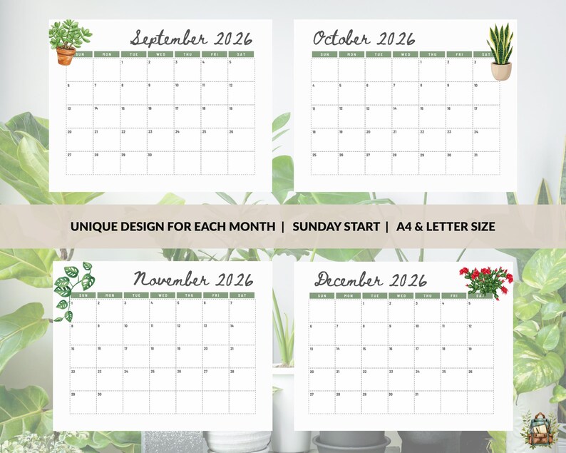 2026 Houseplant Monthly Calendar Printable | Minimal Plant Lover ...