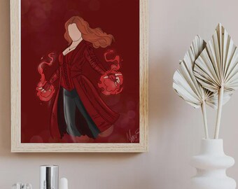 Lámina artística de Wanda Maximoff // WandaVision // La Bruja Escarlata // Mini lámina artística, 10 x 15 cm // Dibujo digital