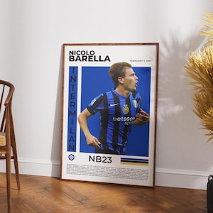 Nicolò Barella Poster | Inter Milan Wall Art | Italian Midfielder Football Print | Nerazzurri Decor Gift | NB23 Soccer Illustration