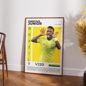 Vinícius Júnior Brazil Poster | VJ20 Wall Art | Seleção Soccer Print | Brazilian Football Star Decor | World Cup Poster Gift Idea