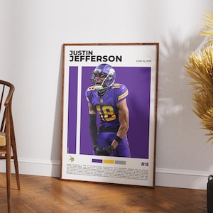 Justin Jefferson Minnesota Vikings Poster | NFL Wall Art | American Football Print | Vintage NFL Poster | Wide Receiver Football Gift
