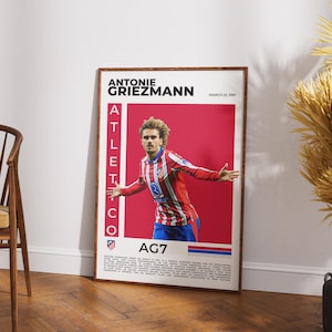 Antoine Griezmann Poster – Atlético Madrid Football Wall Art – France Star Soccer Print – Euro & World Cup Legend Gift for Fans