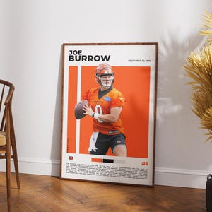 Joe Burrow Poster | Cincinnati Bengals Wall Art | Nfl Football Print | JB9 Artwork | Bengals Quarterback Star Player Poster