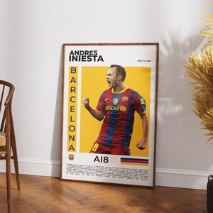 Andrés Iniesta Poster | Barcelona Legend Football Print | Spanish Soccer Wall Art | Vintage Sports Decor | Gift for Football Fans