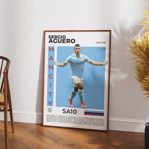 Sergio Agüero Poster | Man City Wall Art | Argentine Striker Legend | Football Print | Soccer Gift for Fans | Premier League Decor