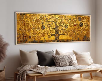 Gustav Klimt Inspired Tree of Life - Art Nouveau Gold Mosaic Decor | Panoramic Canvas Print