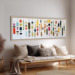 Lange schmale Mid-Century Leinwand - Moderne Bauhaus Rechtecke