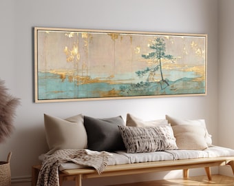 Japanische Kiefer Baum Kunst | Minimalistisches japanisches Landschaftskunstwerk | Panorama Druck auf Leinwand