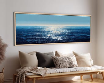 Minimalist Ocean Light Reflection Wall Art - Contemporary Calm Coastal Decor | Panoramic Canvas Print