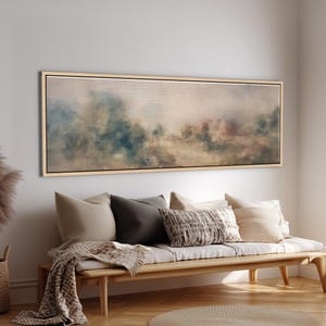 Misty Landscape Wall Art | Soft Beige & Sage Abstract Nature Canvas | Calm Neutral Impressionist Painting