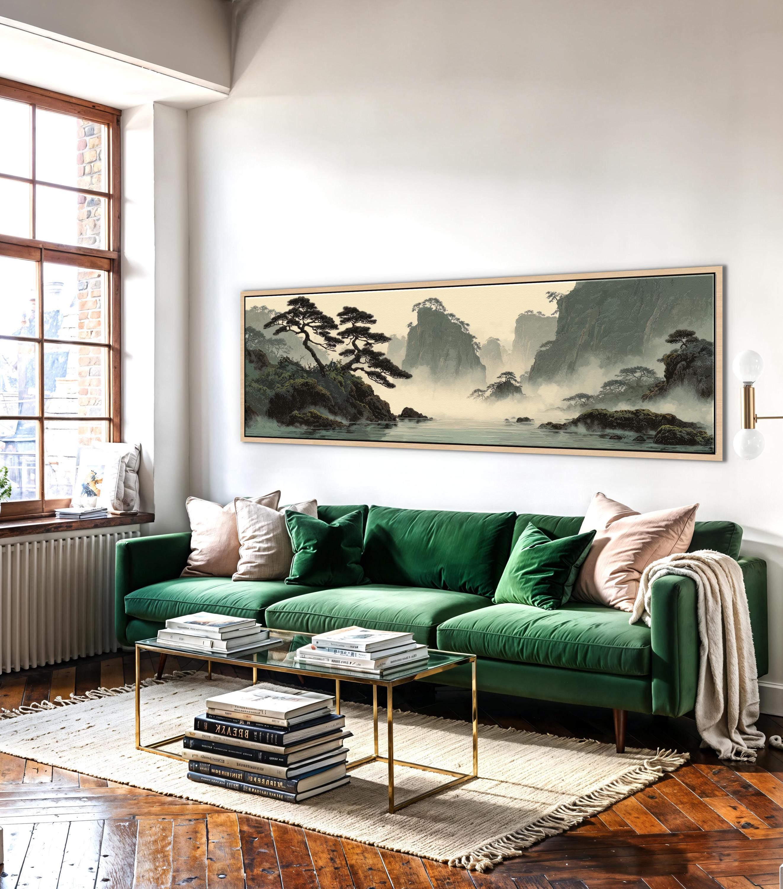 Japanese Landscape Wall Art | Japandi Mountain & Pine Trees | Long ...