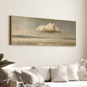 Minimalist Lake Canvas Print: Beige Cloud, Tranquil Nature Art