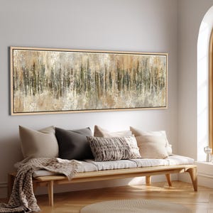 Moss Green Abstract Canvas Print – Neutral Beige & Olive Vertical Flow Painting for Modern Interiors