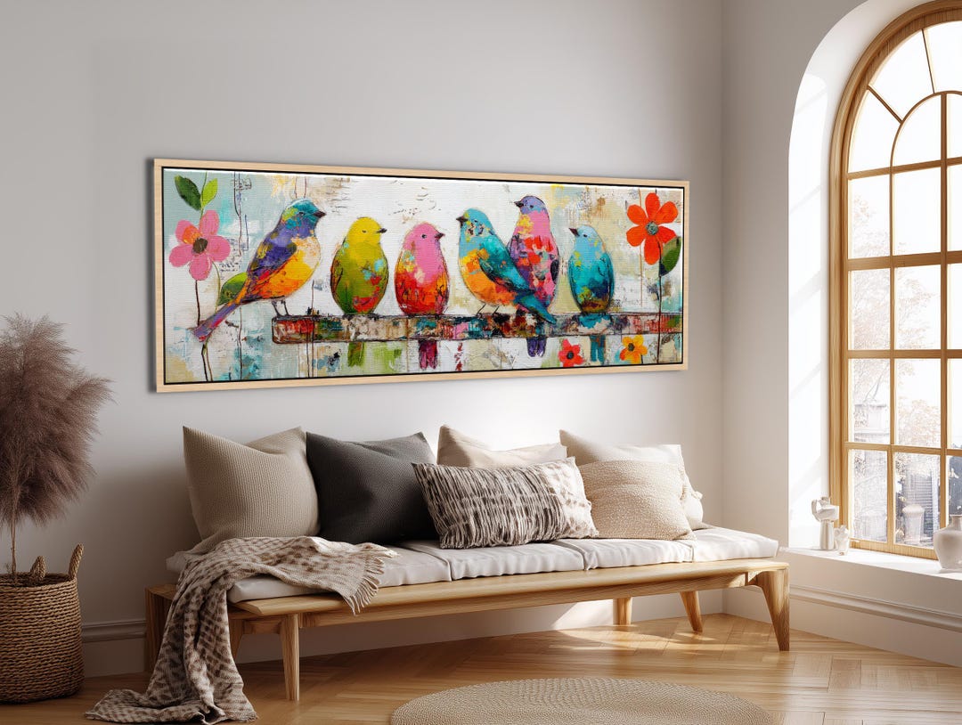 Abstract Colorful Birds Wall Art - Vibrant Pop Art Large Horizontal ...